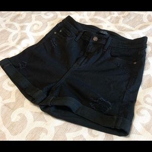 Black Destroyed Denim Cuffed Judy Blue Shorts